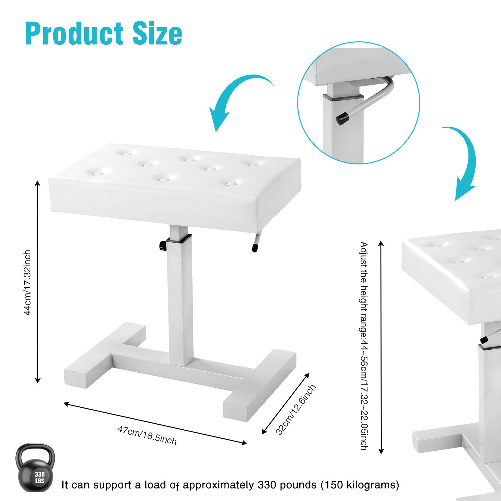 Hydraulic Lifting Piano Bench Height Adjustable Keyboard Bench Seat Stool(White)