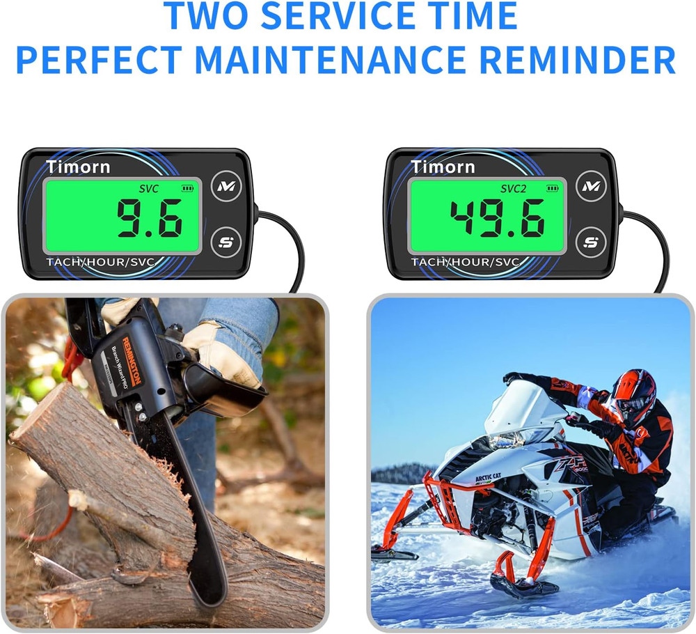 Small Engine Tachometer Hour Meter: Digital Inductive Waterproof Tiny Tach Mete