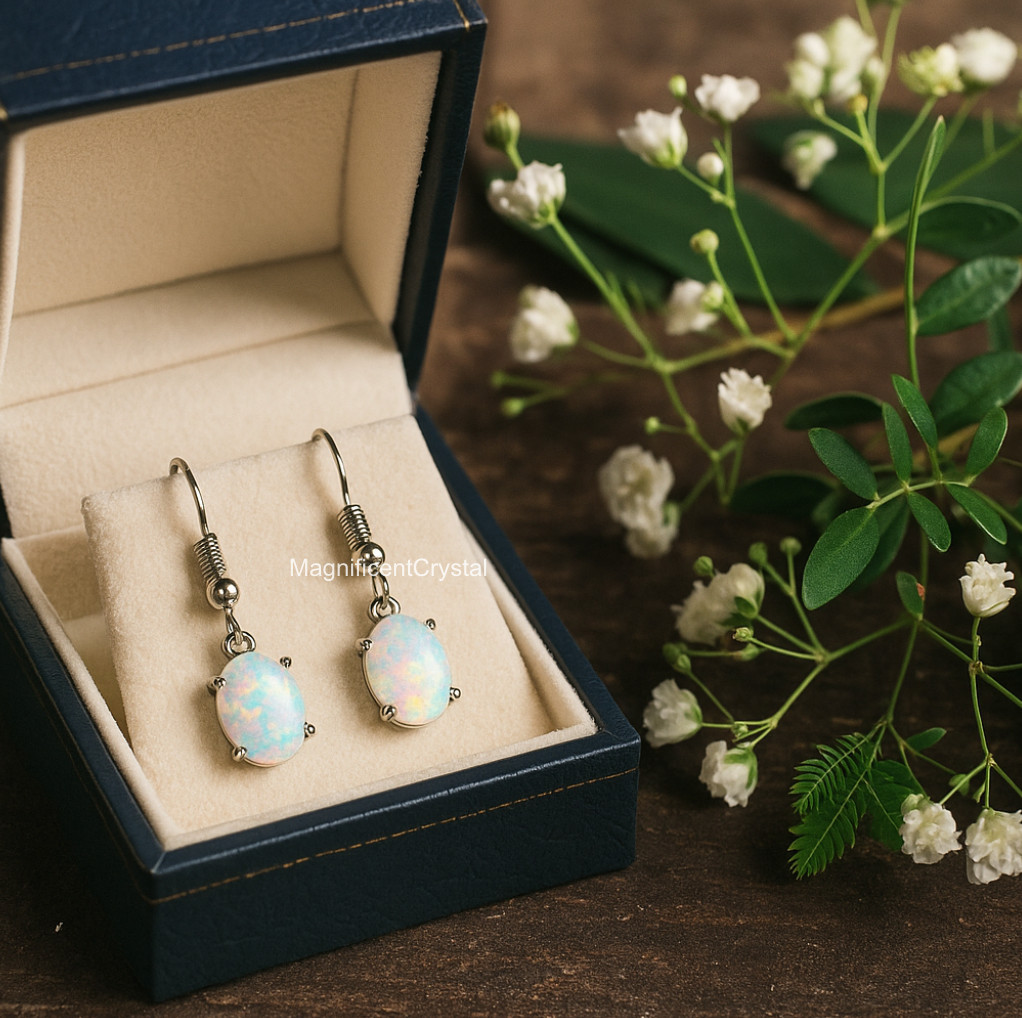 Opal Hook Earrings Minimalist Droplet Fire Crystal Jewelry Healing Stone Gifts