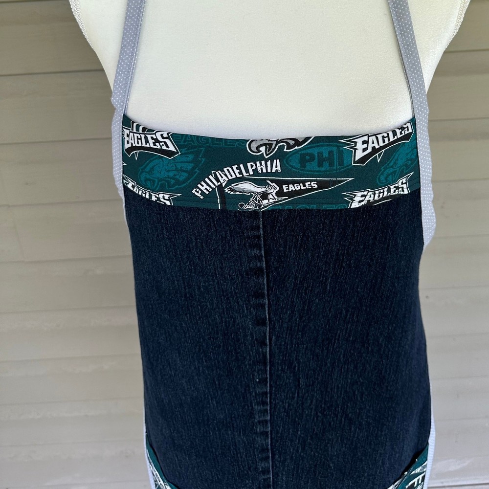 Handmade NFL Eagles Apron Recycled Denim Pockets