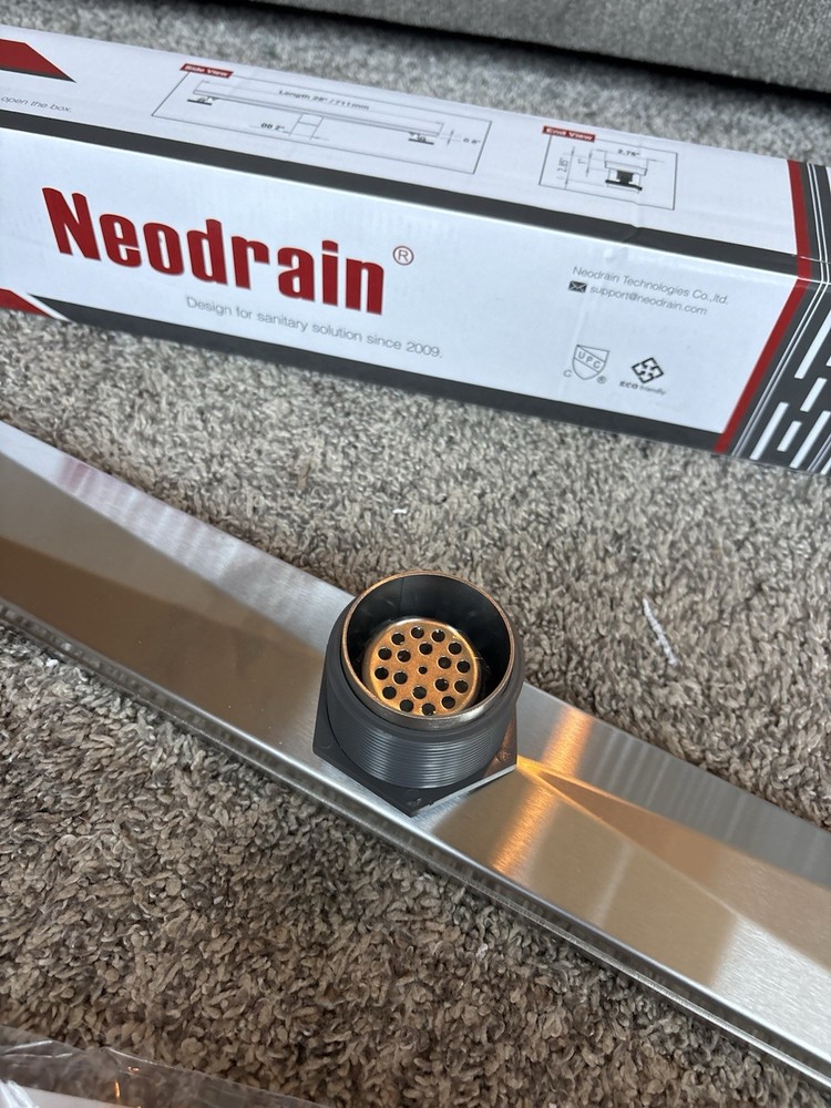 Neodrain 28” Linear Shower Drain Brushed Stainless Steel Tile Insert w/ Strainer