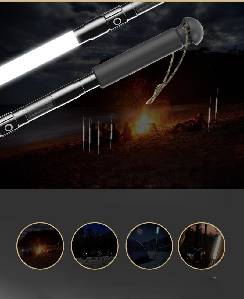 121CM Hiking Pole with Strong Flashlight, Foldable with Tactical Knife