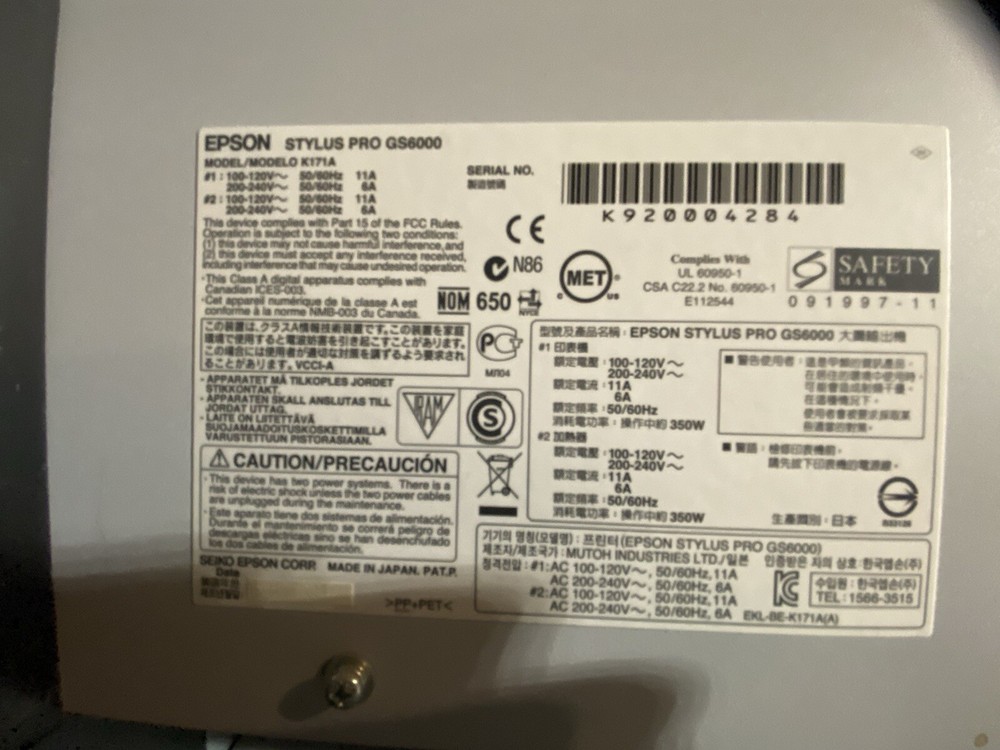 Epson GS6000 Wide Format Printer – Powers On – Sold As-Is