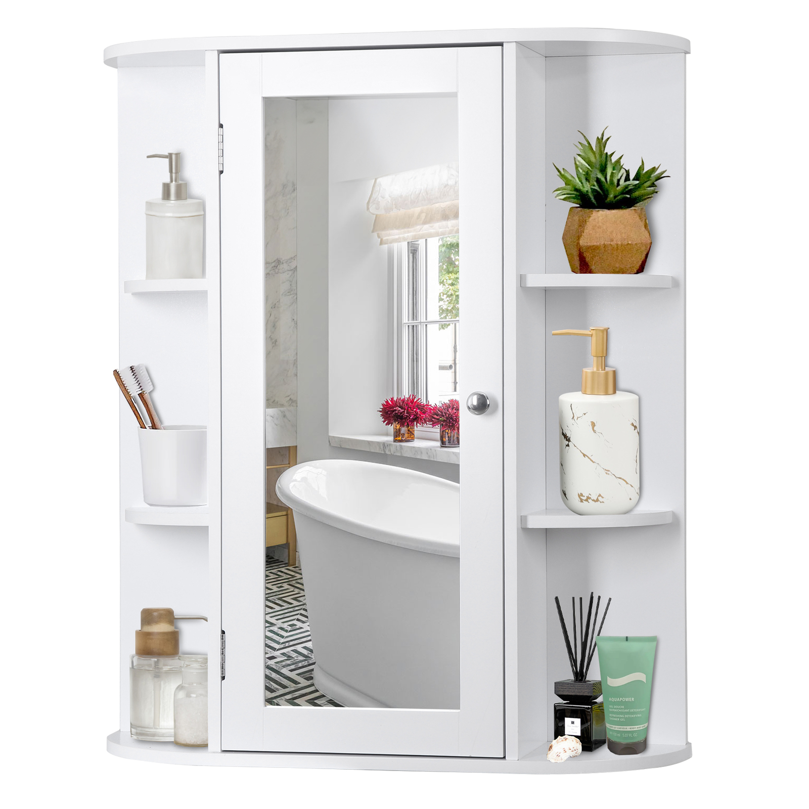 Bathroom Cabinet Single Door Wall Mount Medicine Cabinet with Mirror Shelf
