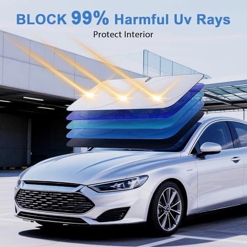 Windshield Sun Shade with Storage Pouch, Thickened Titanium Silver L(69"x35")
