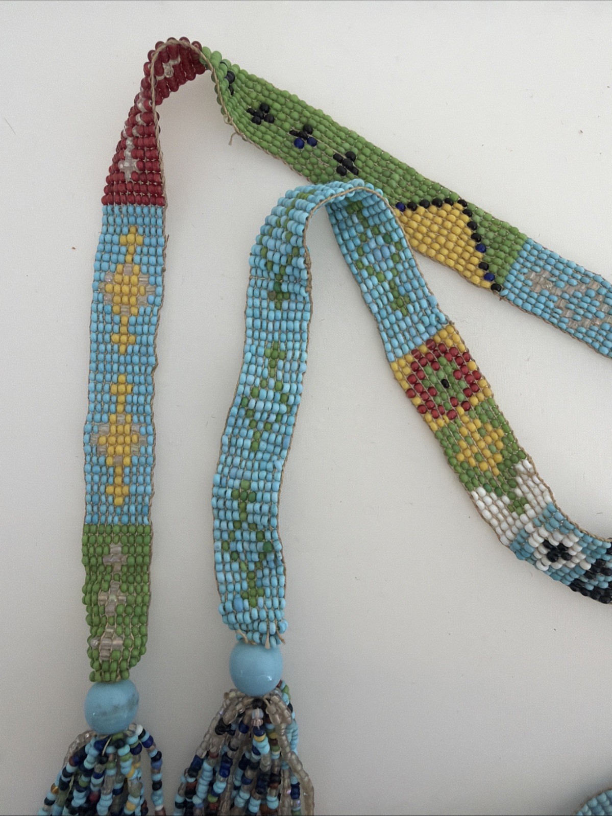 Antique Hand Made Native American Beaded Sash with Tassels