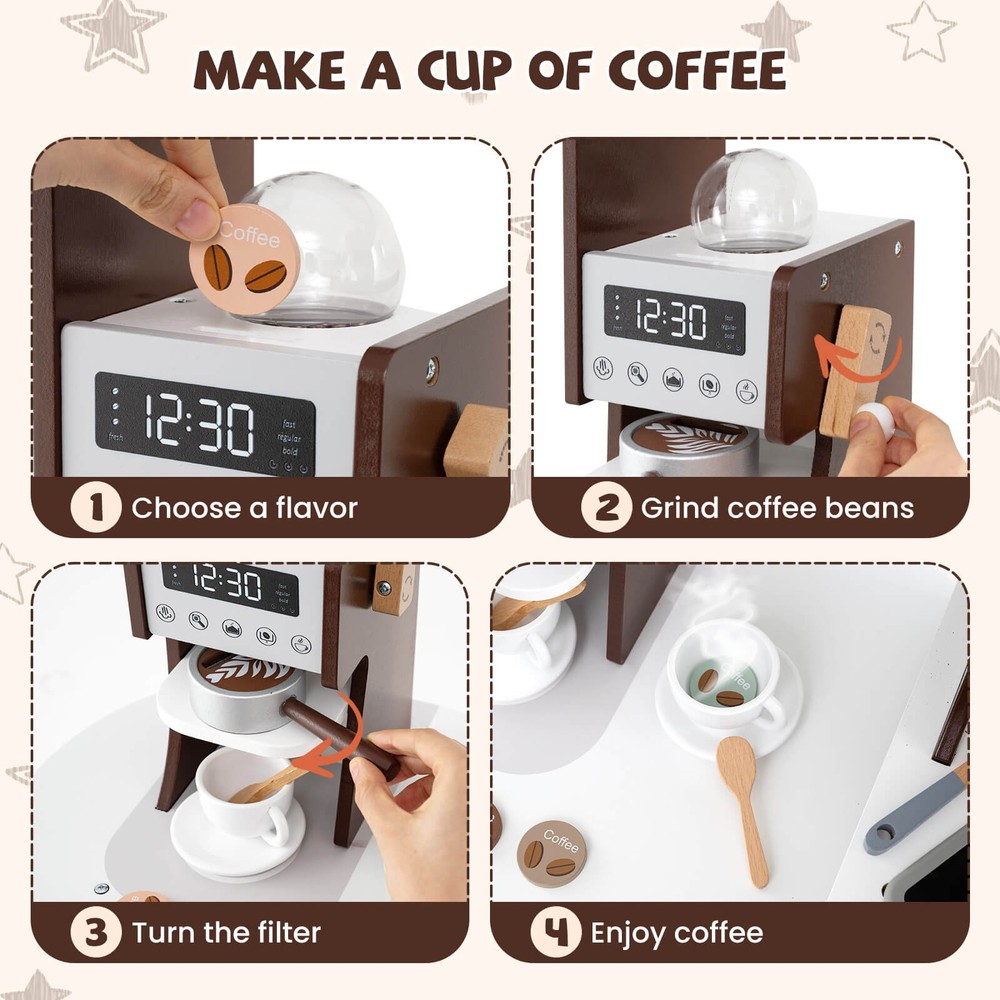 Corner Kitchen Playset w/ Coffee Machine Oven Microwave Washing Machine