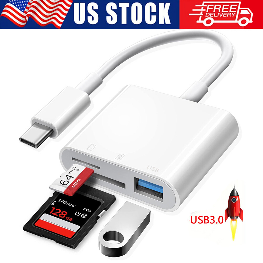 For iPhone 16 15 Pro Max S25 Plus USB Stick SD TF Card Reader Type C OTG Adapter