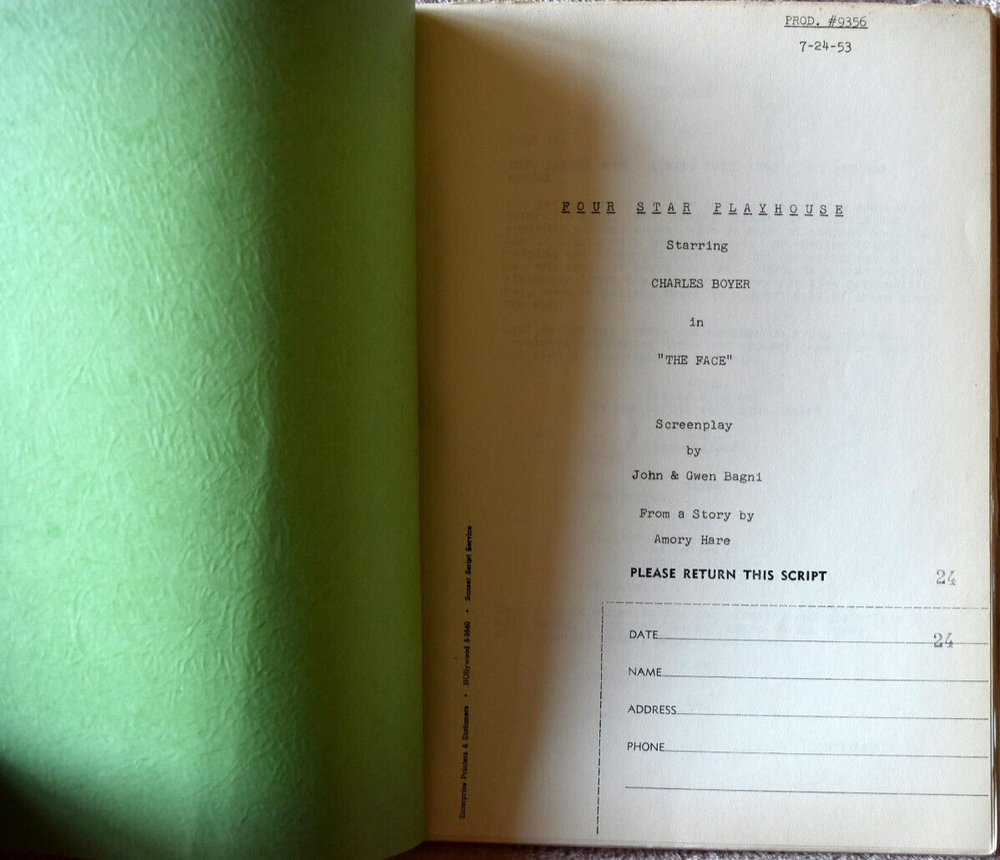 1953 Four Star Playhouse "The Face" Original Screenplay Script #24