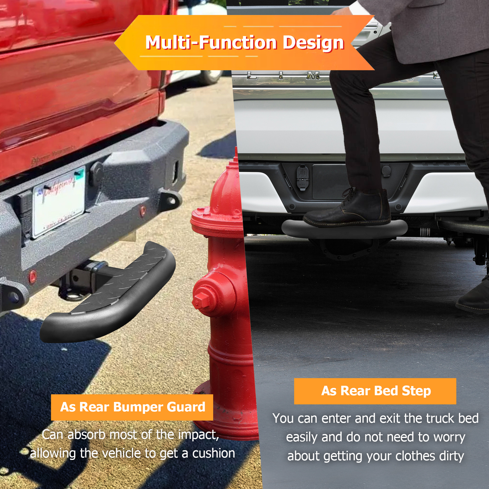 Trailer Towing Hitch Step Bar Rear Bumper Guard Fits 2'' Inch Receiver