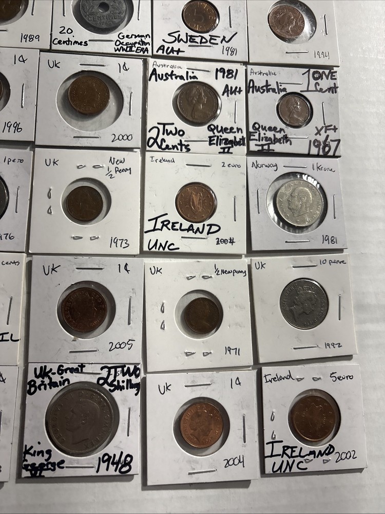 30 WORLD COINS LABELED IN CASES - FOREIGN COINS #2