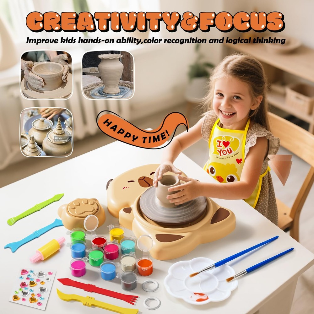 Mini Pottery Wheel Machine Kit for Beginners Kids with Light,Electric Ceramic...