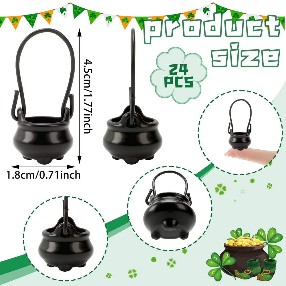 24-Pack Mini Black Cauldrons Miniature Plastic Cauldron Pots Small Decorative Ca