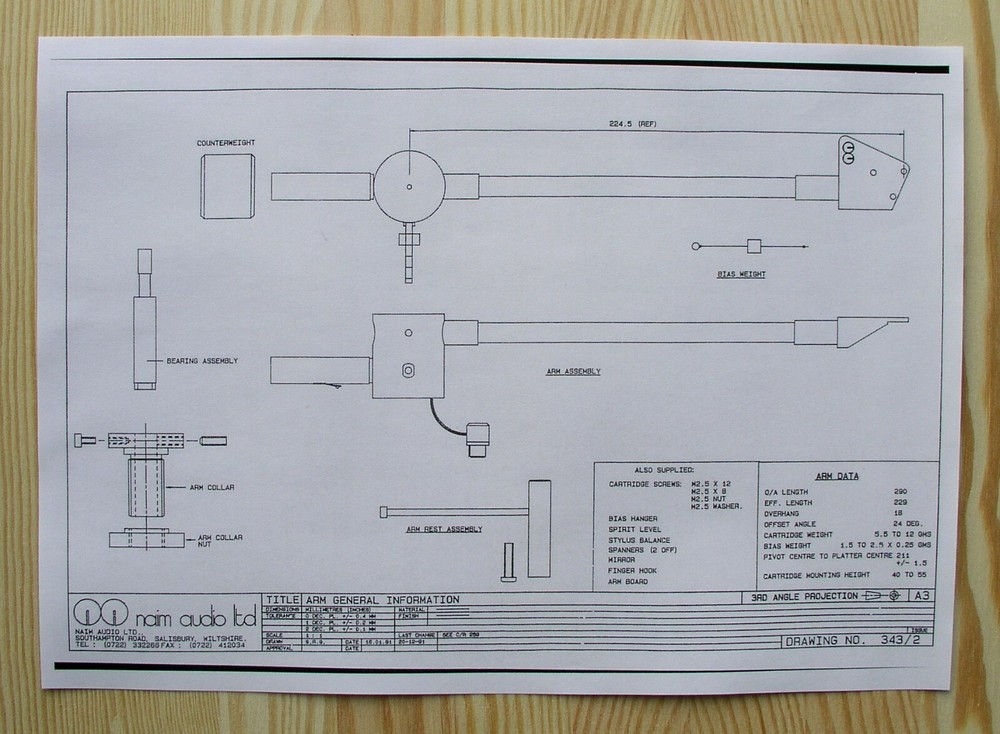 Naim ARO Custom Designed Tonearm Cartridge Stylus Alignment Protractor