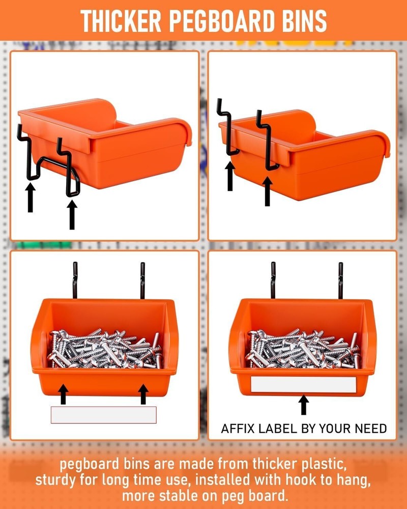 276PCS Extra Thick 1/4" Pegboard Accessories Organizer Kit Pegboard Hooks Bins