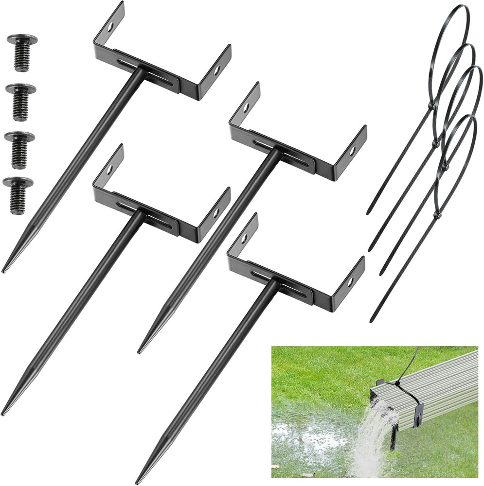 Black Rainwater Downspout Bracket with Strap, Adjustable Heavy-Duty Galvanized I