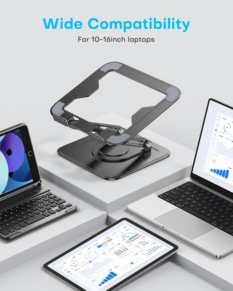 Adjustable Laptop Stand, Computer Stand with 360 Rotating Base, Ergonomic Lapto