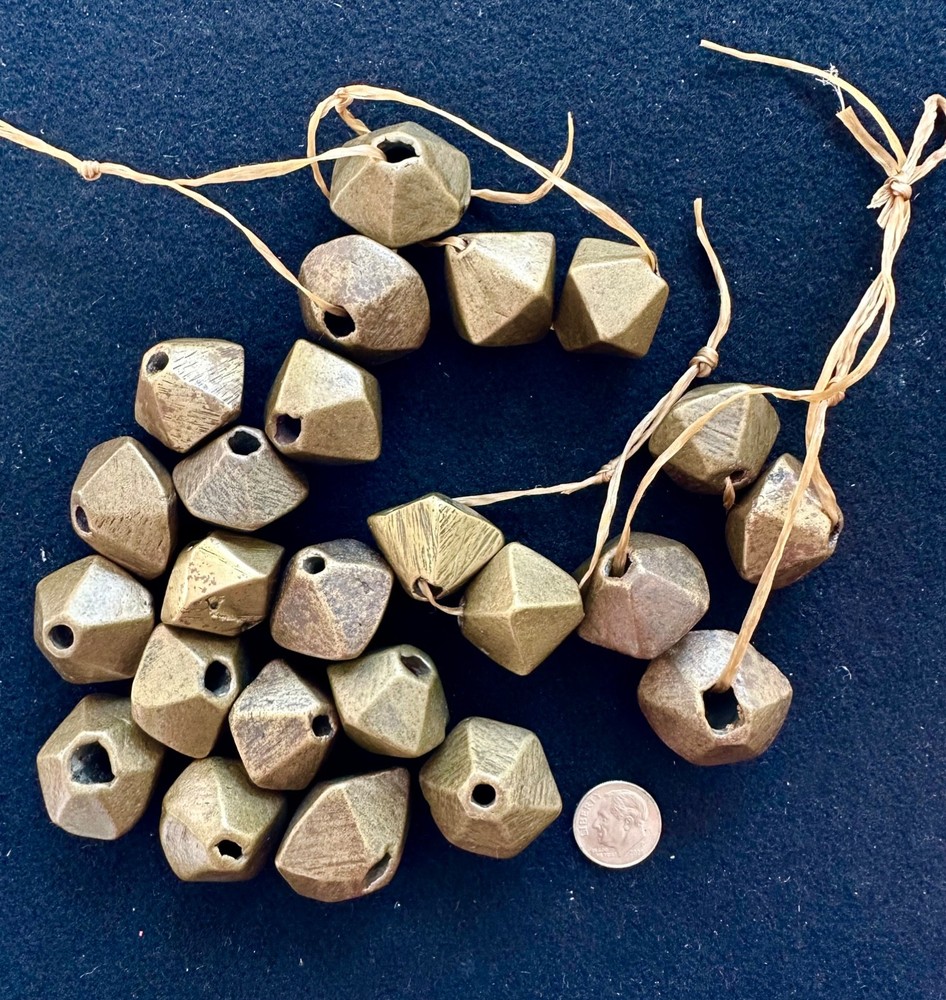 (B) 2 Large Antique Gond India Brass Hexagonal Beads