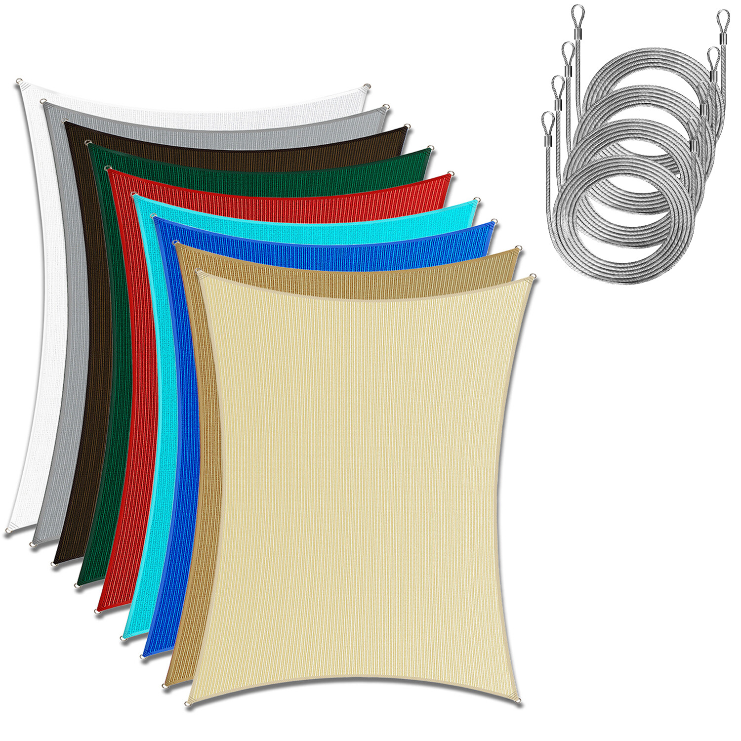 ColourTree Sun Shade Sail Rectangle with Stainless Steel Metal Wire Cable Ropes