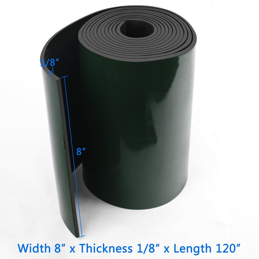 Adhesive Solid Rubber Strips, 8” Wide x 1/8" 8”Wide x 120”Long, Black