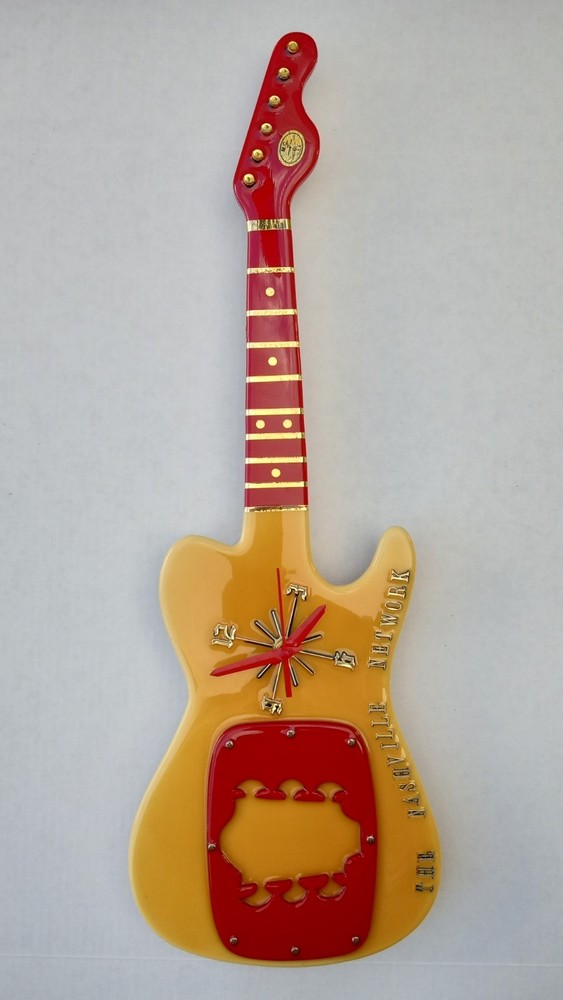 Nashville Network (TNN) 📺 Decorative Guitar 🎸 Wall Clock 🕔 + Ralph Emery Book