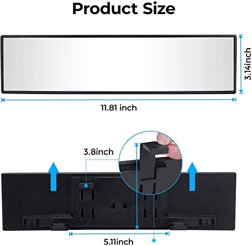 JOYTUTUS Rear View Mirror, Universal.8Inch Panoramic 1 Clear (Black frame)