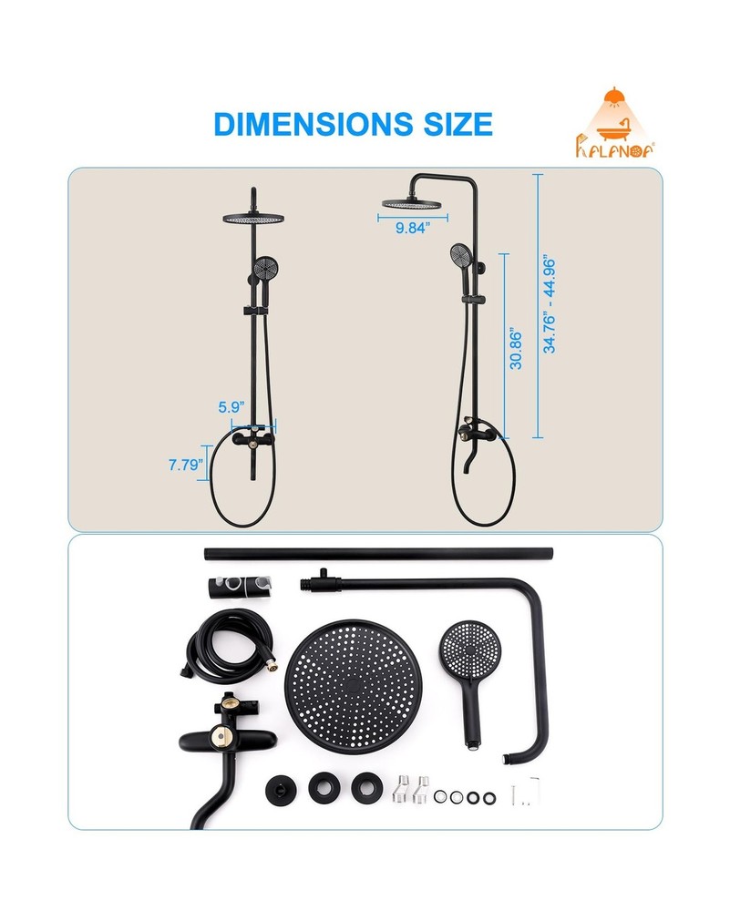 Thermostatic Shower System Matte Black, 3 Functions Handle Tub Rainfall Showe...