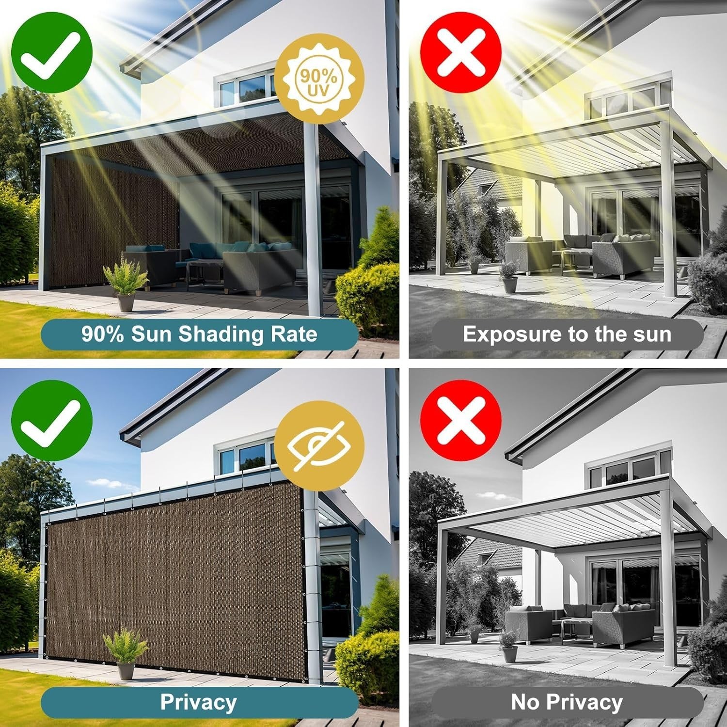 90% Sun Shade Cloth with Grommets, 10' X 12' Pergola Shade Cover Canopy, Mesh...