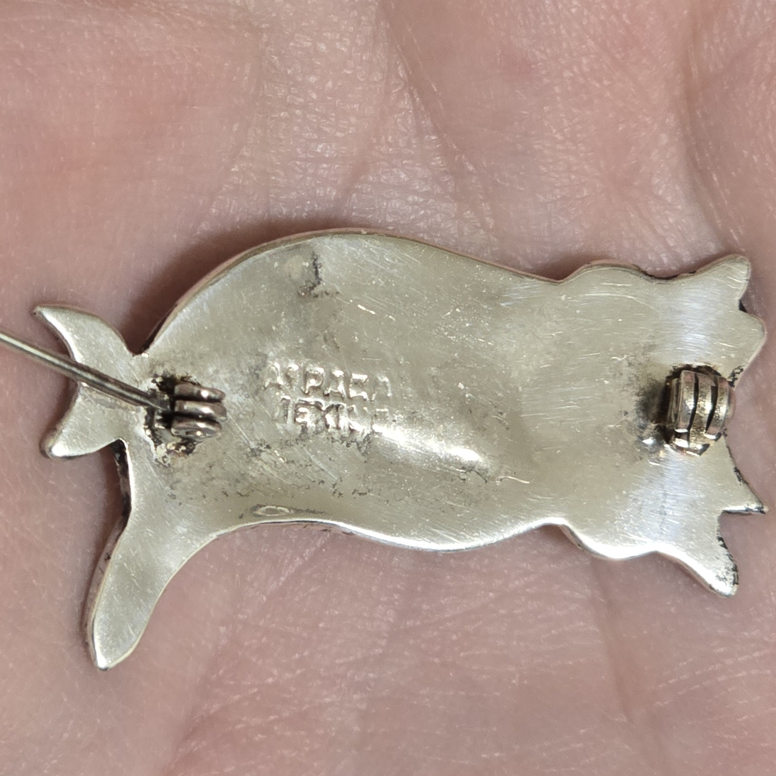 Vintage Brooch Pin Alpaca Mexico Abalone Shell Owl .75" x 1.5"