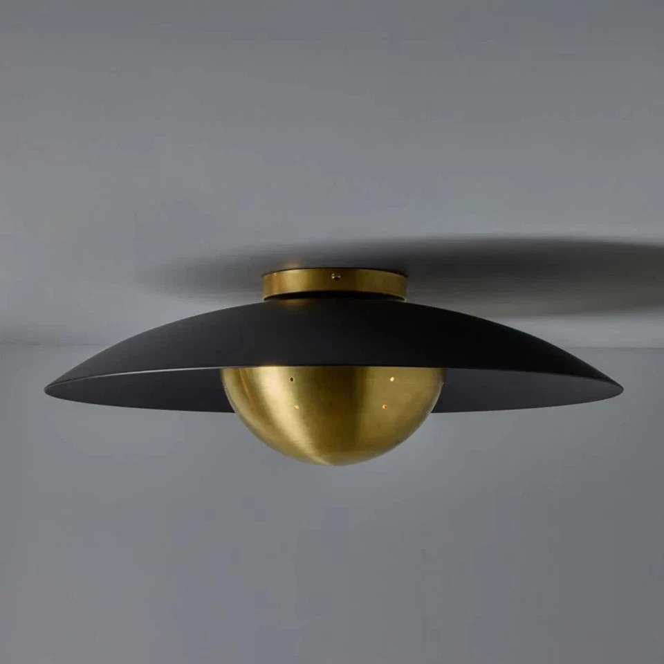 Mid-Century Modern Brass Dome Semi Flush Mount Ceiling Light