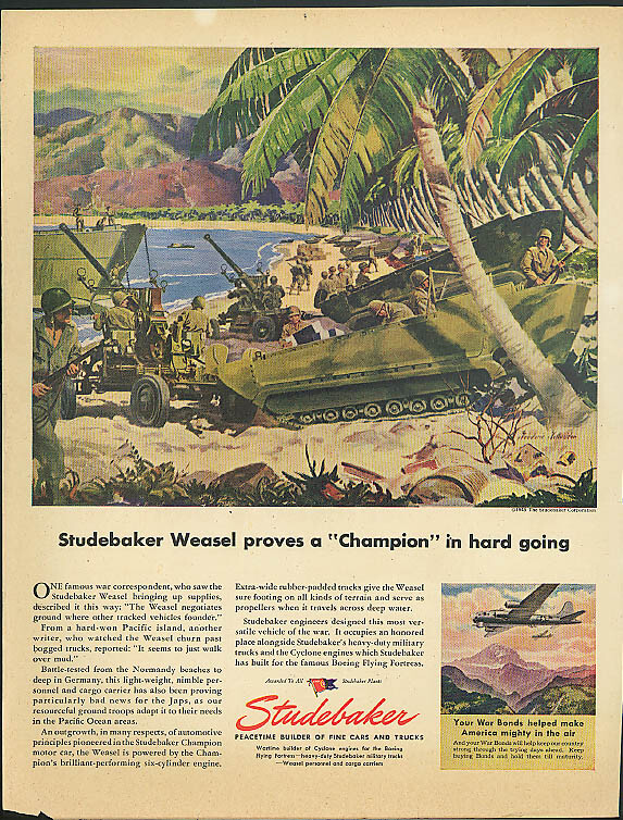 Studebaker Weasel proves a Champion in hard going ad 1945 B-17