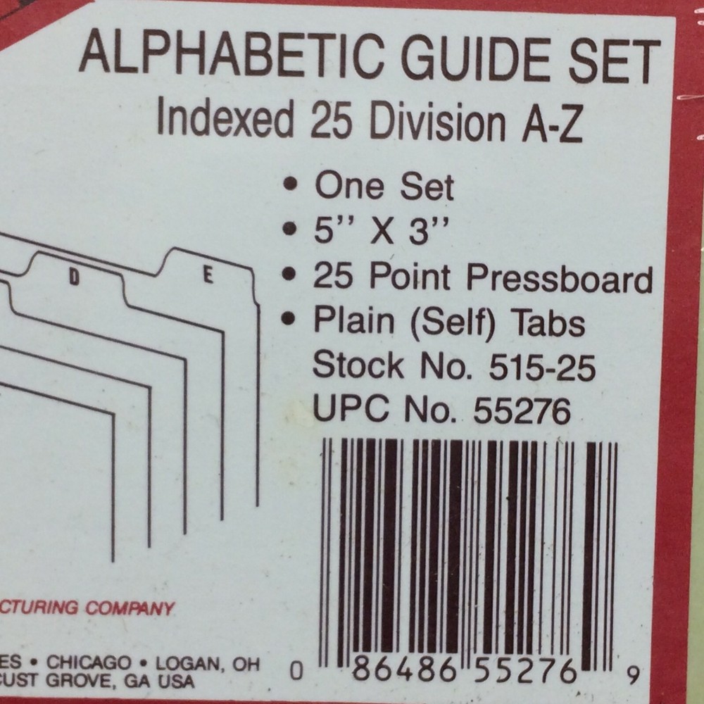 Smead Alphabetic Guide Set Indexed 25 Division A-Z