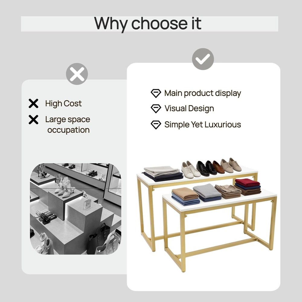 Gold 2-Piece Set Retail Display Tables 31 40IN Width Modern Nesting Display