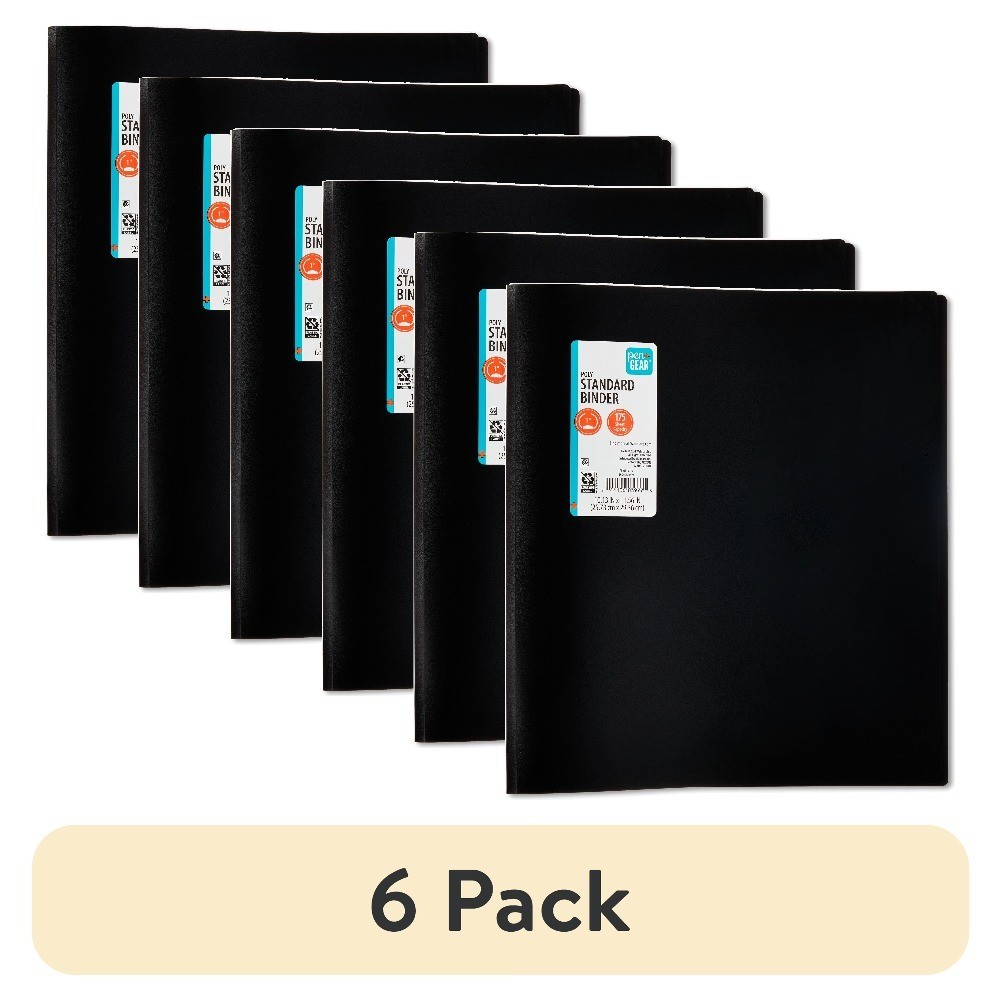 Poly Standard 1 Inch Round Ring Binder 6 Pack Black