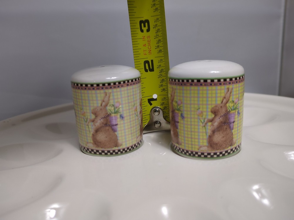 Sakura Easter Debbie Mumm Deviled Egg Plate Salt & Pepper Shakers Rabbit 10.5"