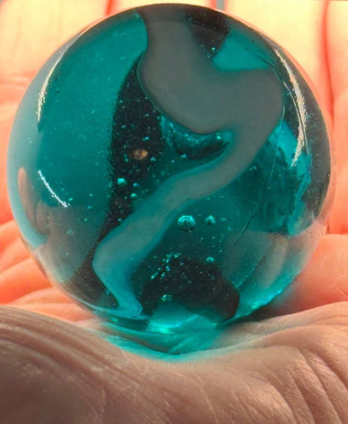 TOE BREAKER 50mm (2") AEGEAN clear Teal Blue Marbles glass ball HUGE Swirl