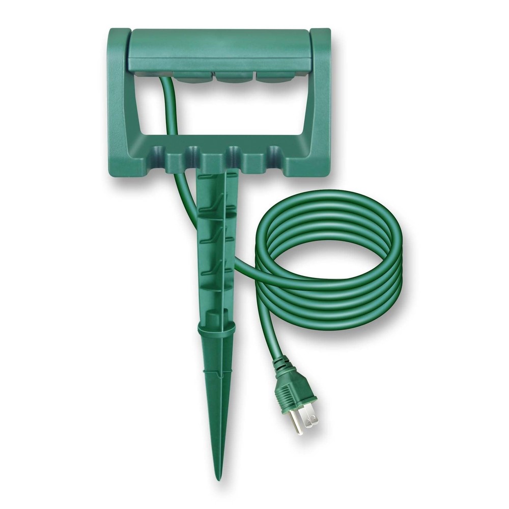 Outdoor Power Stake, 3 Grounded Outlets with 90º Rotating Function and Safe