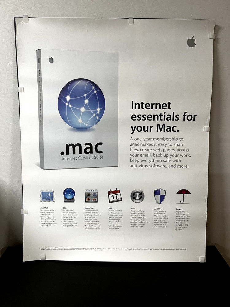 Vintage, Very Rare Apple Computer .mac Internet essentials Displayed Poster 2003