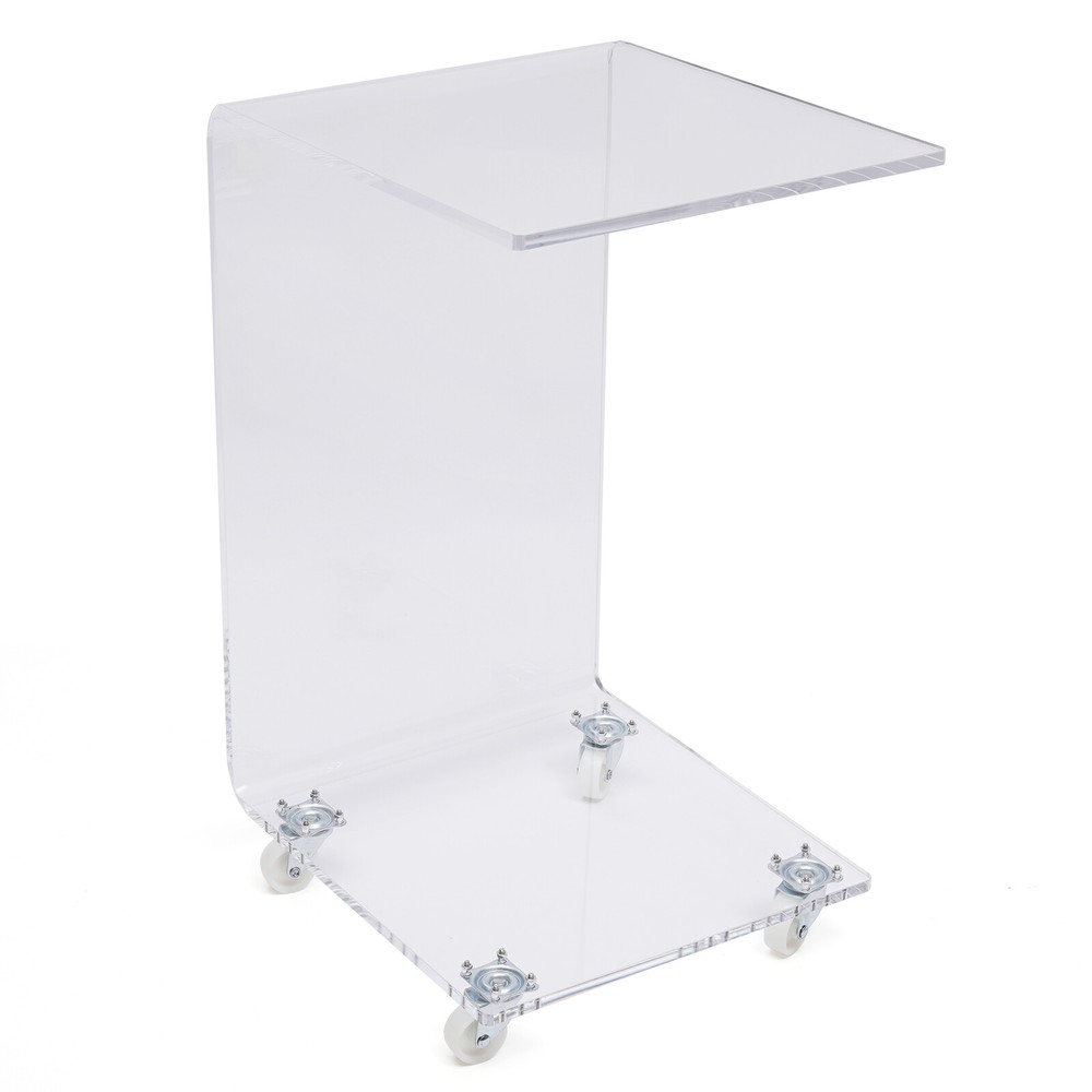 Acrylic Movable Clear Bedside Table C-Shaped End Table Snack Table on Wheels