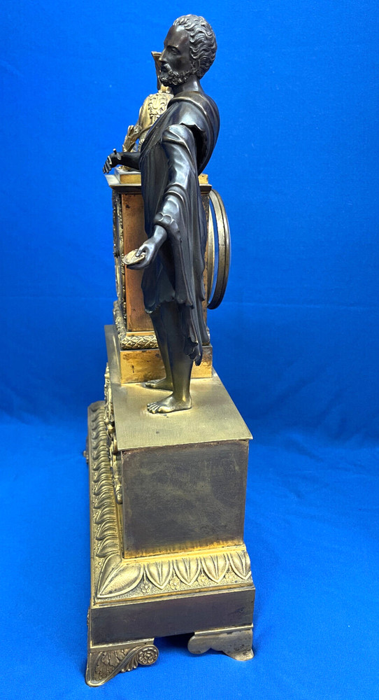 Antique 1840 French Bronze & Ormolu Figural Silk Thread Mantel Clock *