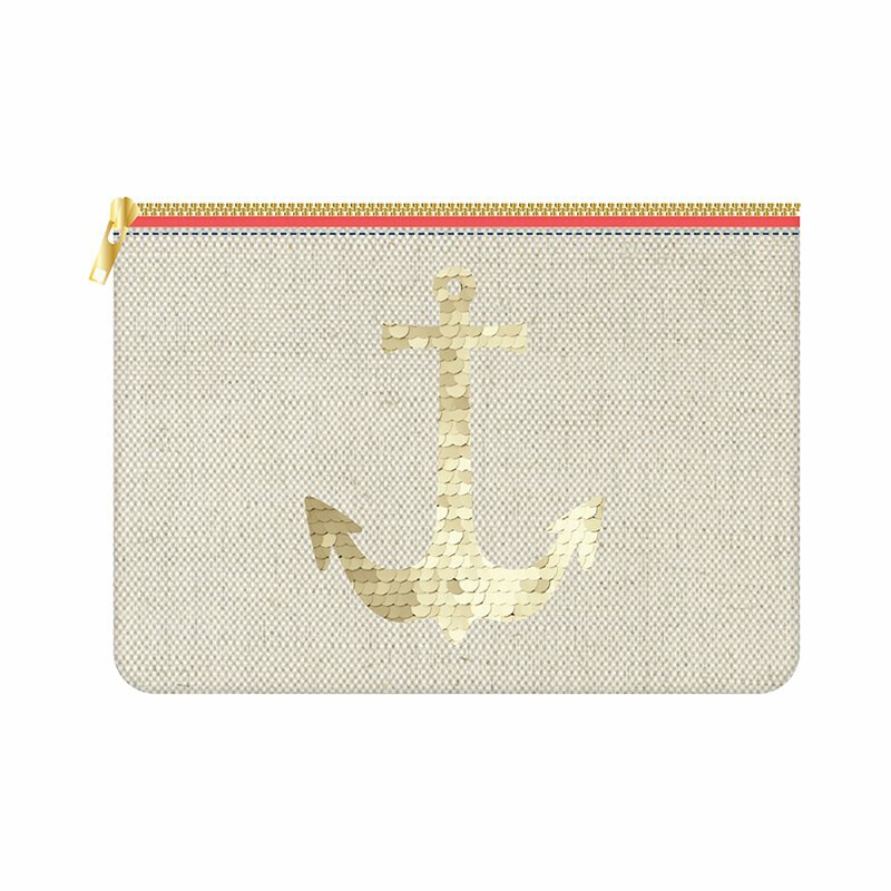 Gold Sequined Anchor Makeup or Accessory Bag