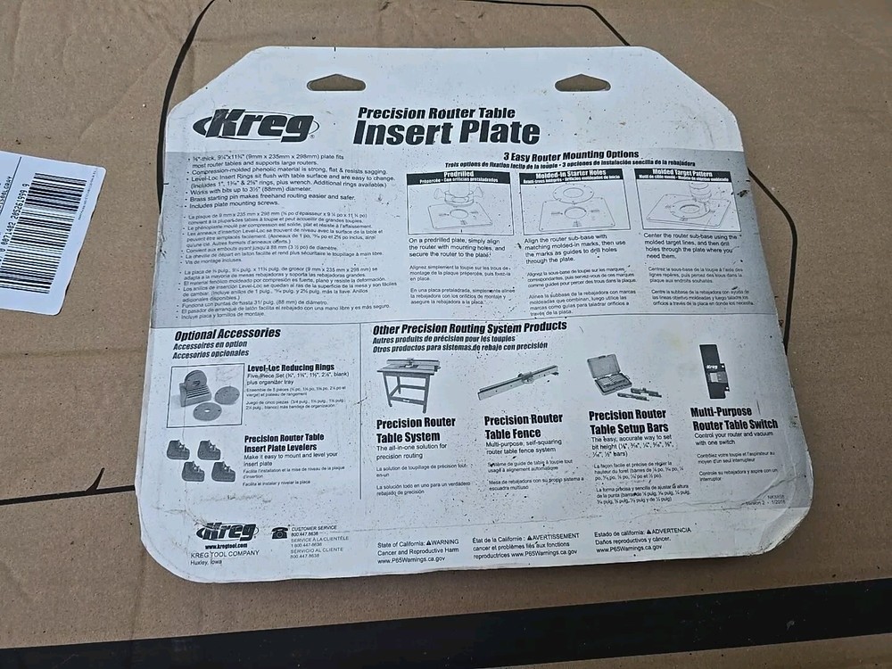 Kreg PRS4036 Router Table Insert Plate w/ Level-Loc Rings - Predrilled