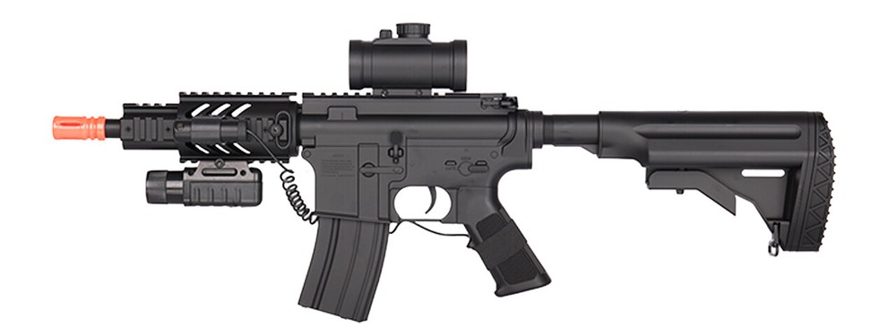 DOUBLE EAGLE CQC ELECTRIC AEG AIRSOFT RIFLE BB GUN W/FLASHLIGHT & SCOPE
