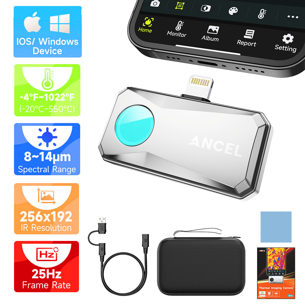 ANCEL Inspection Thermal Imaging Camera Fit for IOS iPhone Tablet Windows