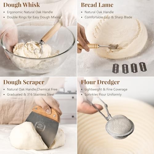 Sourdough Starter Kit - 9" & 10" Proofing Baskets, Jar & Baking Tools Set