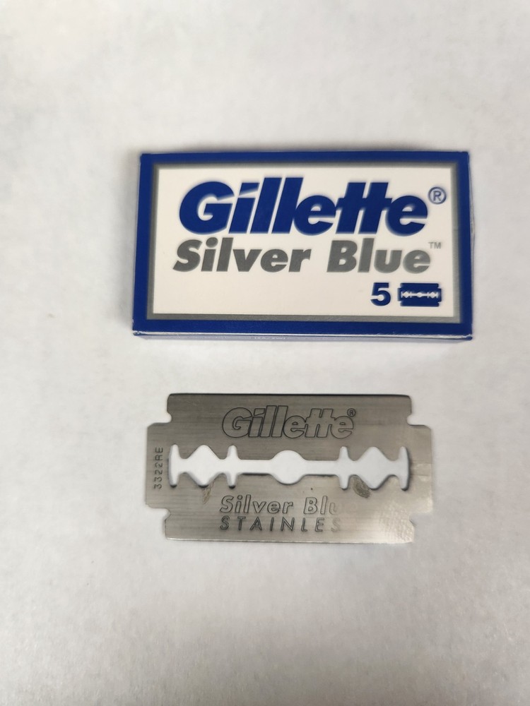 5 Double Edge Razor Blades, Gillette Silver Blue