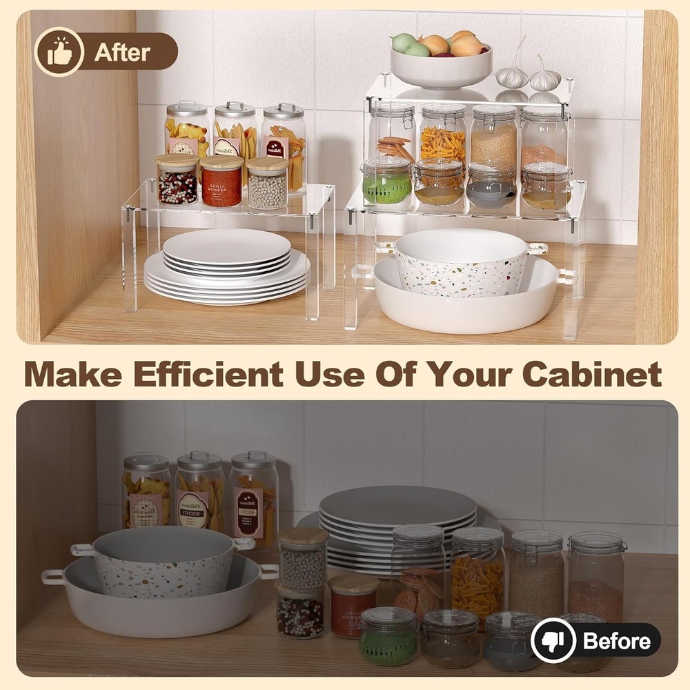 Acrylic Cabinet Organizer Set of 4 Stackable Spice Rack Kitchen Organizer