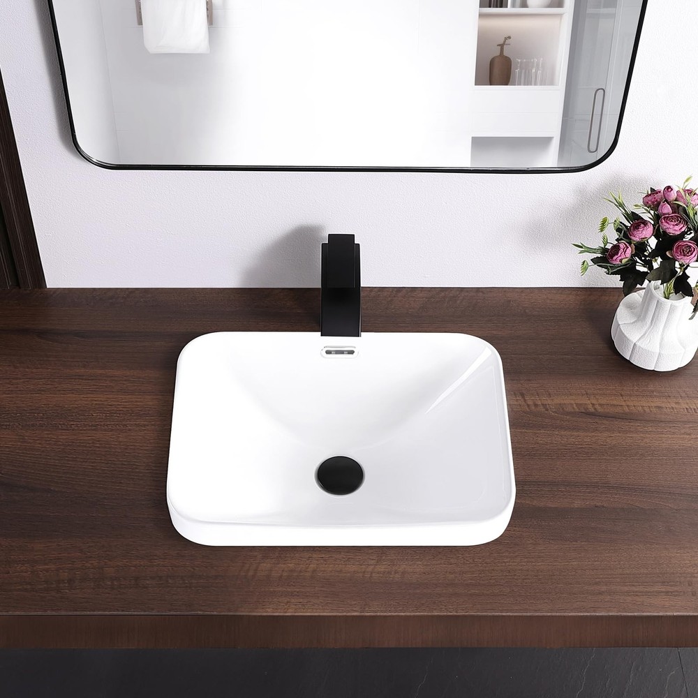 Bathroom Vessel Sink 18.2'' x 13.3'' Semi Recessed Bathroom Sink Rectangular