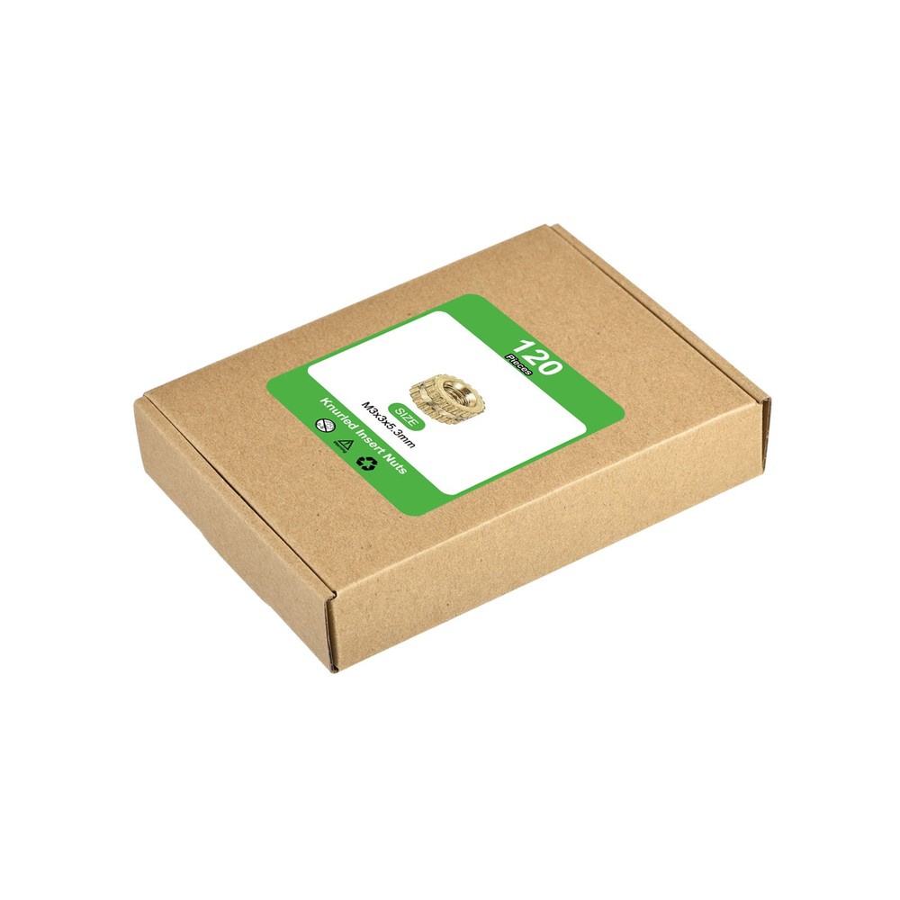 120Pcs M3x3x5.3mm Knurled Insert Nut, Brass I-Shaped Double-Pass Embedment Nuts