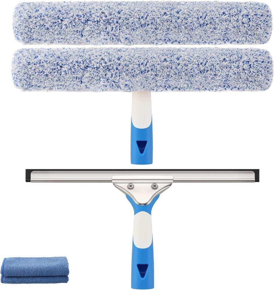 Professional Window Cleaning Kit 14IN, with Silicone Squeegee Blade, Microfiber